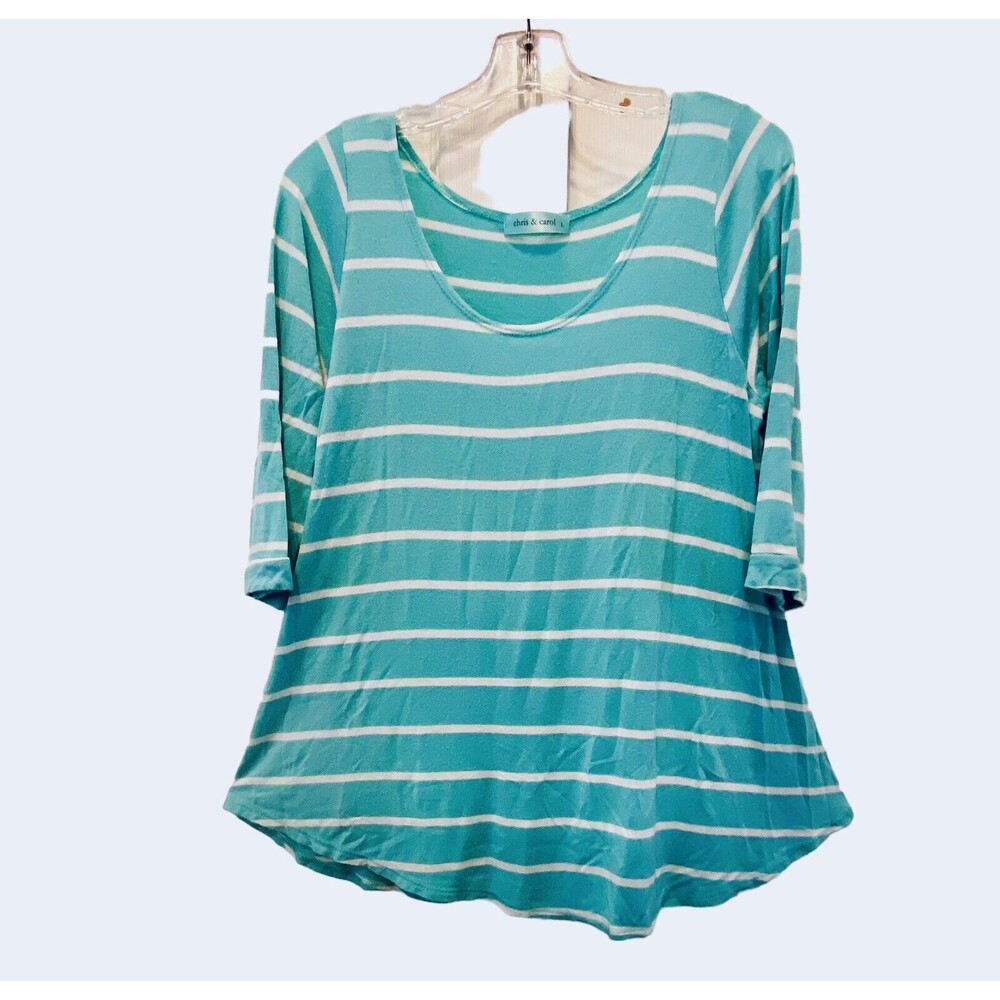 Chris & Carol Swing Top Aqua Stripe Stretchy Spandex Beach Coastal NEW Sz Large